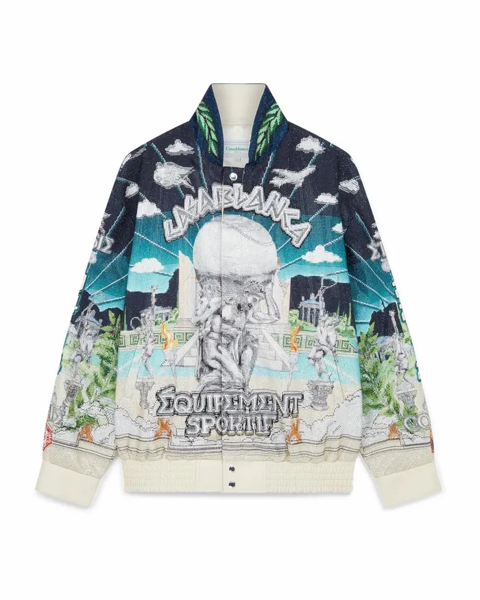 Outerwear Men Casablanca Paris Le Temple Du Sport Leather Crystal Bomber Jacket