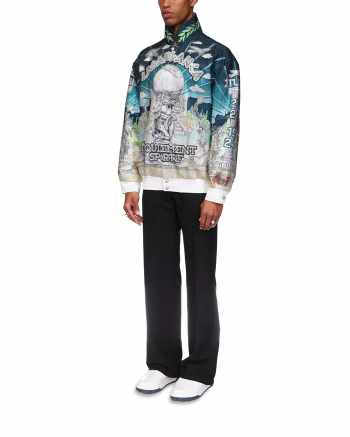 Outerwear Men Casablanca Paris Le Temple Du Sport Leather Crystal Bomber Jacket