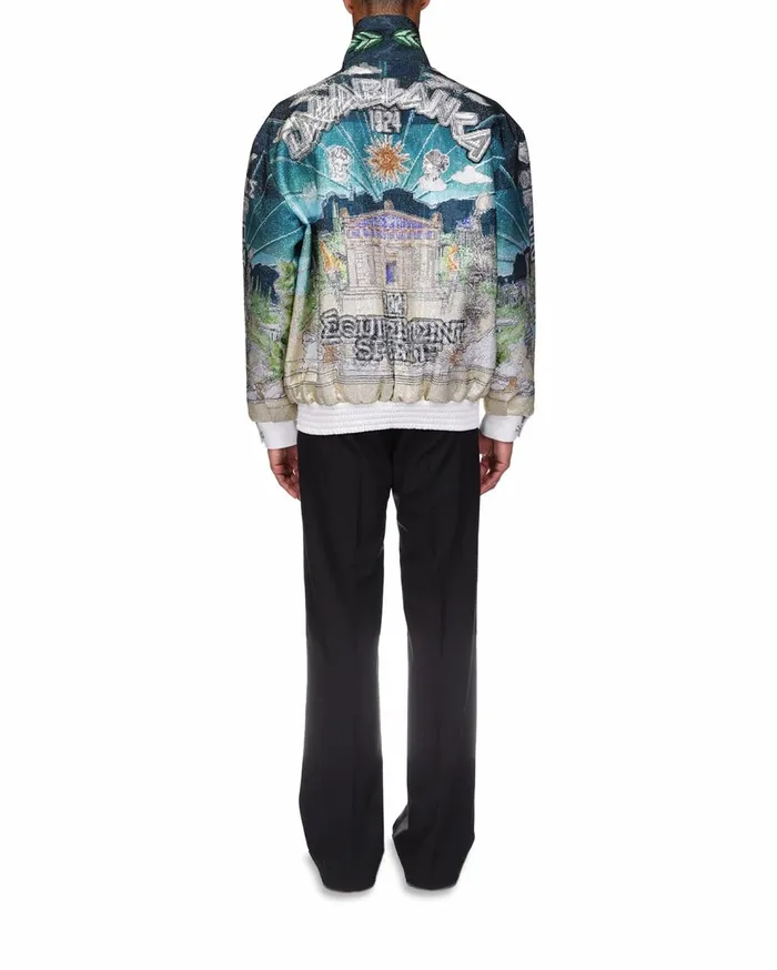 Outerwear Men Casablanca Paris Le Temple Du Sport Leather Crystal Bomber Jacket