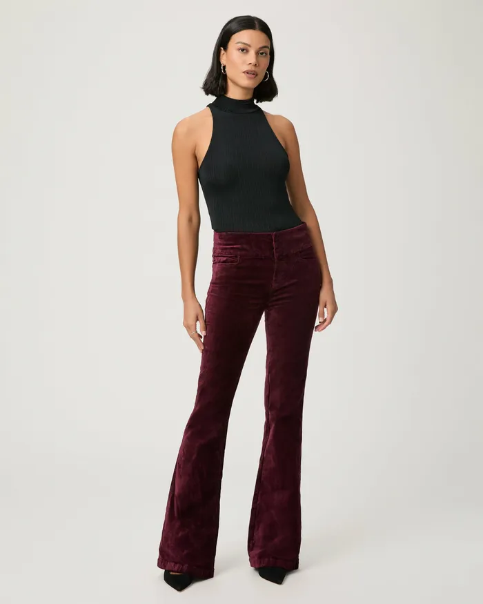 PAIGE High Rise Lou Lou Flare Pant 8211 Dark Oxblood Velvet Women Pants