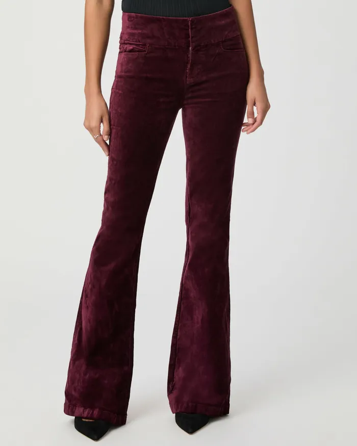 PAIGE High Rise Lou Lou Flare Pant 8211 Dark Oxblood Velvet Women Pants