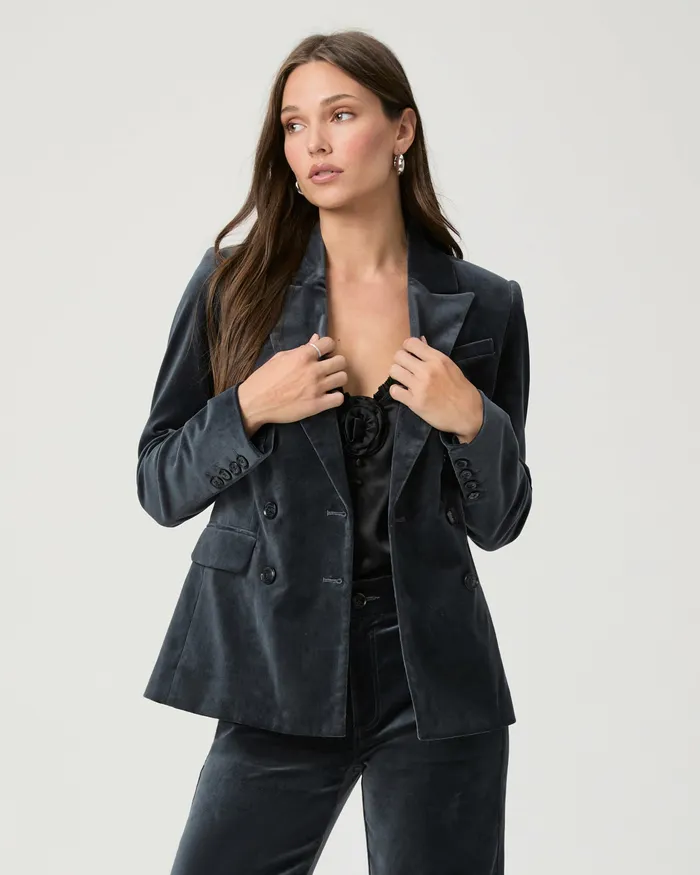 PAIGE Malbec Blazer 8211 Calico Blue Velvet Women Jackets and Coats