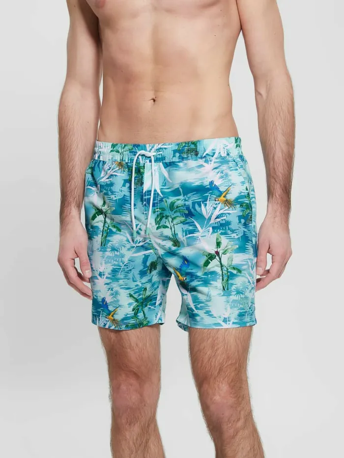 Pants and Shorts GUESS Men Medium Hawaii Swim Trunks Foliage Island Blue