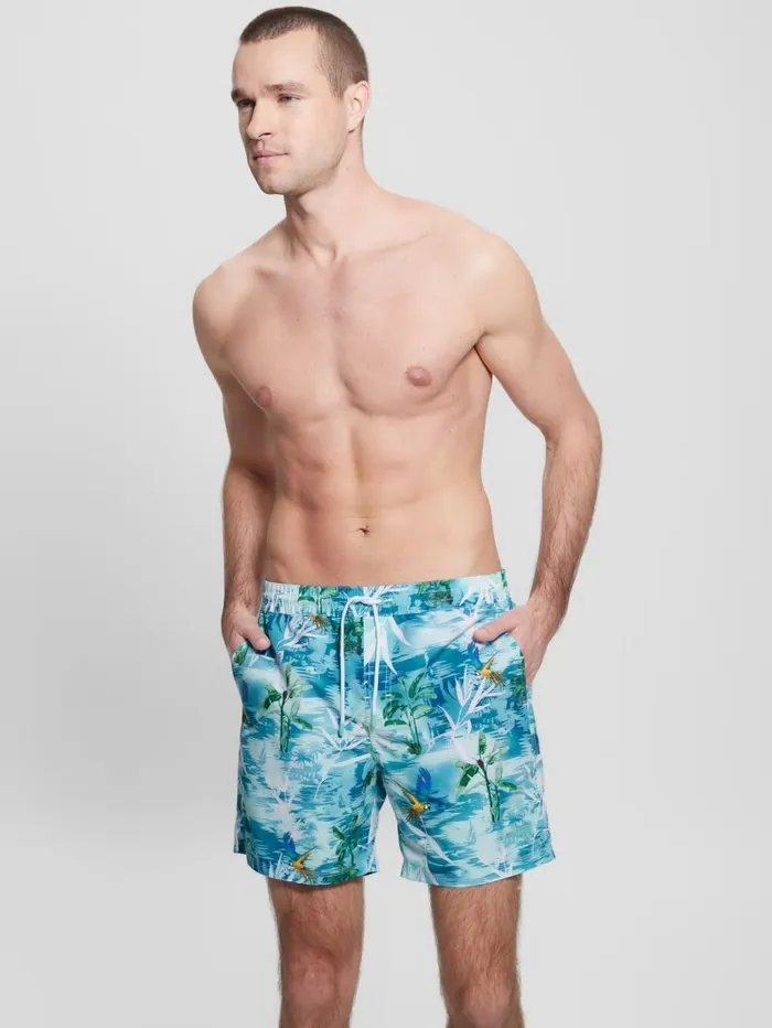 Pants and Shorts GUESS Men Medium Hawaii Swim Trunks Foliage Island Blue Pants and Shorts GUESS Men Medium Hawaii Swim Trunks Foliage Island Blue
