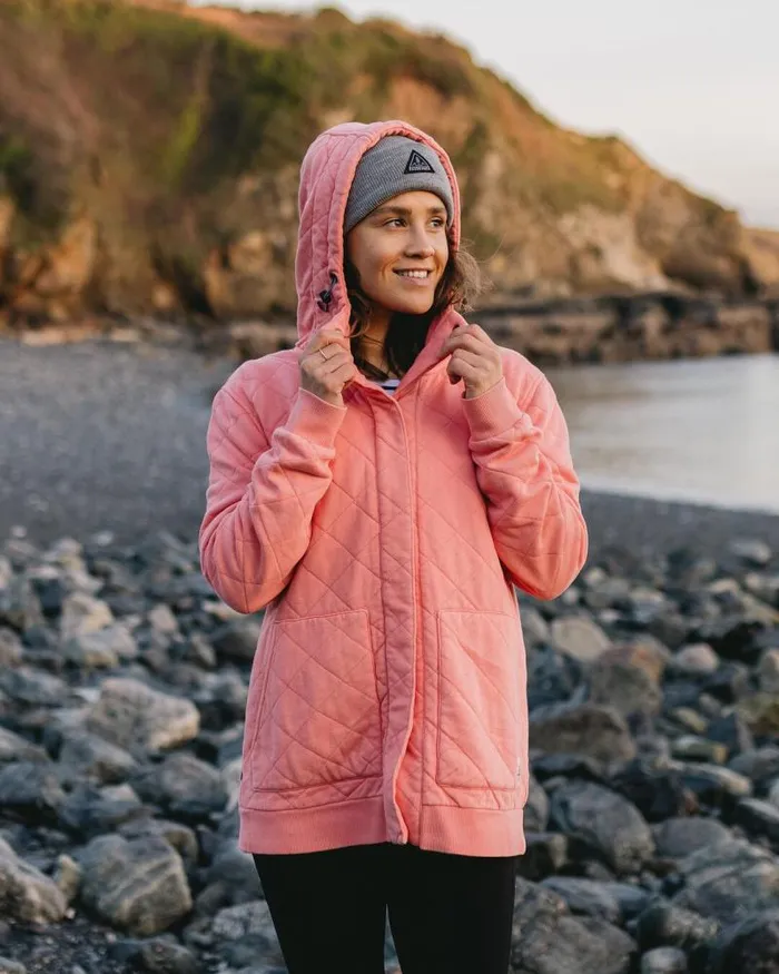 Passenger Tops Clementine Recycled Quilted Popper Up Hoodie Shell Pink Shell Pink 8211 Women