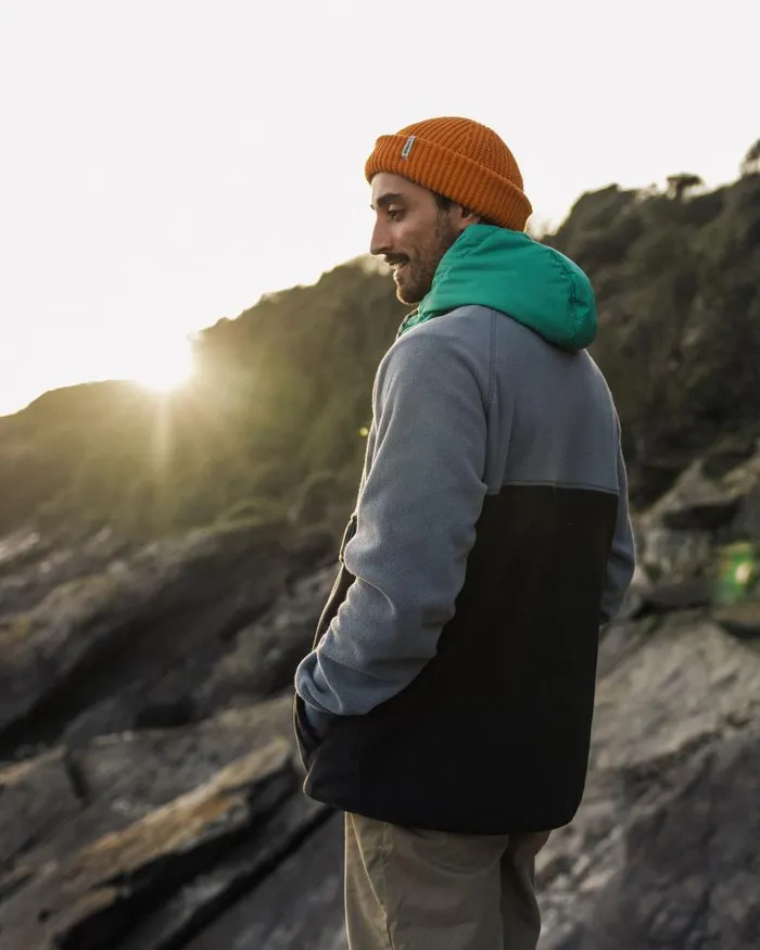 Passenger Tops Woodland Hooded 12 Zip Recycled Polar Fleece Storm Grey Black Storm Grey Black 8211 Men