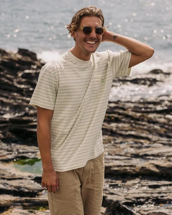 Passenger Tops Zen Recycled Relaxed Fit TShirt Apple Green Stripe Apple Green Stripe 8211 Men