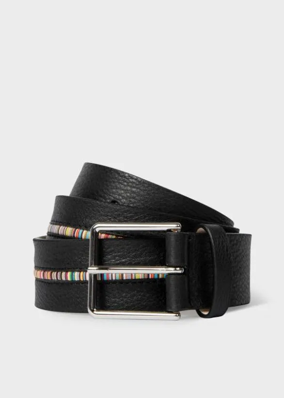 Paul Smith Belts Grained Leather 039Signature Stripe039 Belt Black 8211 Mens