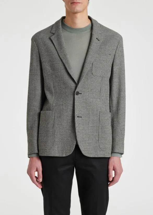 Paul Smith Blazers WoolBlend Houndstooth PatchPocket Blazer Black And White 8211 Mens