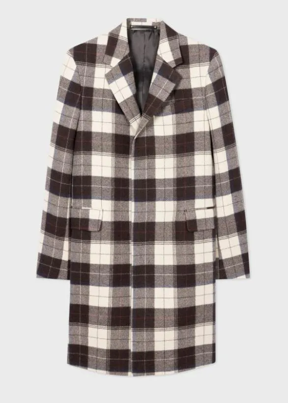 Paul Smith Coats and Jackets Buffalo Check Wool Overcoat White 8211 Mens