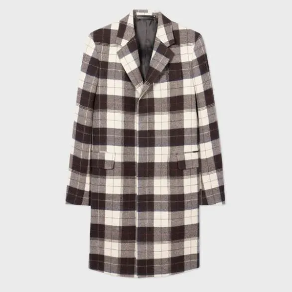 Paul Smith Coats and Jackets Buffalo Check Wool Overcoat White 8211 Mens