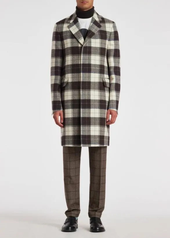 Paul Smith Coats and Jackets Buffalo Check Wool Overcoat White 8211 Mens