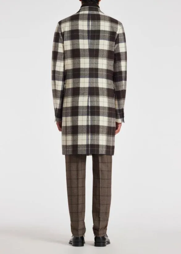 Paul Smith Coats and Jackets Buffalo Check Wool Overcoat White 8211 Mens