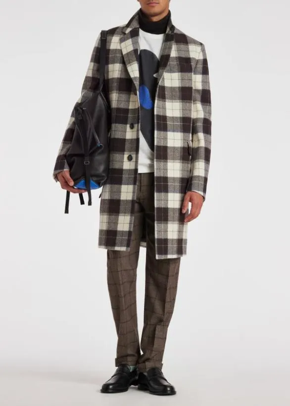 Paul Smith Coats and Jackets Buffalo Check Wool Overcoat White 8211 Mens