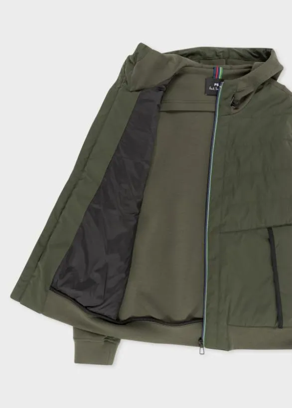 Paul Smith Coats and Jackets Mixed Media Jacket With 039Sports Stripe039 Trim Olive 8211 Mens