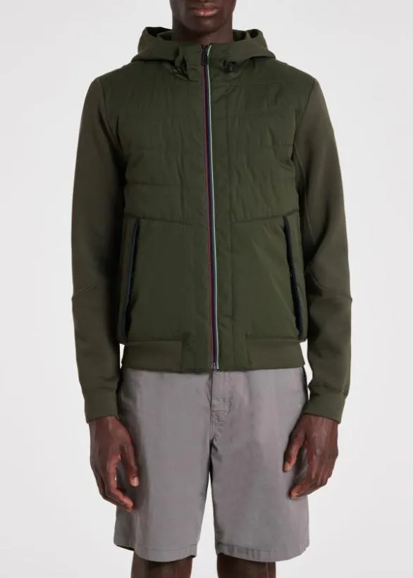 Paul Smith Coats and Jackets Mixed Media Jacket With 039Sports Stripe039 Trim Olive 8211 Mens