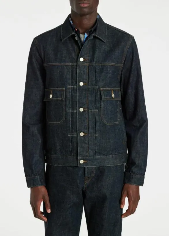 Paul Smith Coats and Jackets Pleated Selvedge Denim Jacket Indigo 8211 Mens