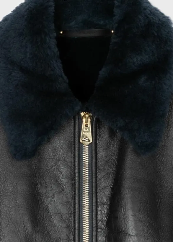 Paul Smith Coats and Jackets Shearling Leather Jacket Navy 8211 Mens
