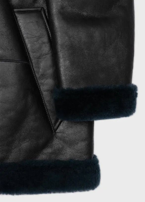 Paul Smith Coats and Jackets Shearling Leather Jacket Navy 8211 Mens