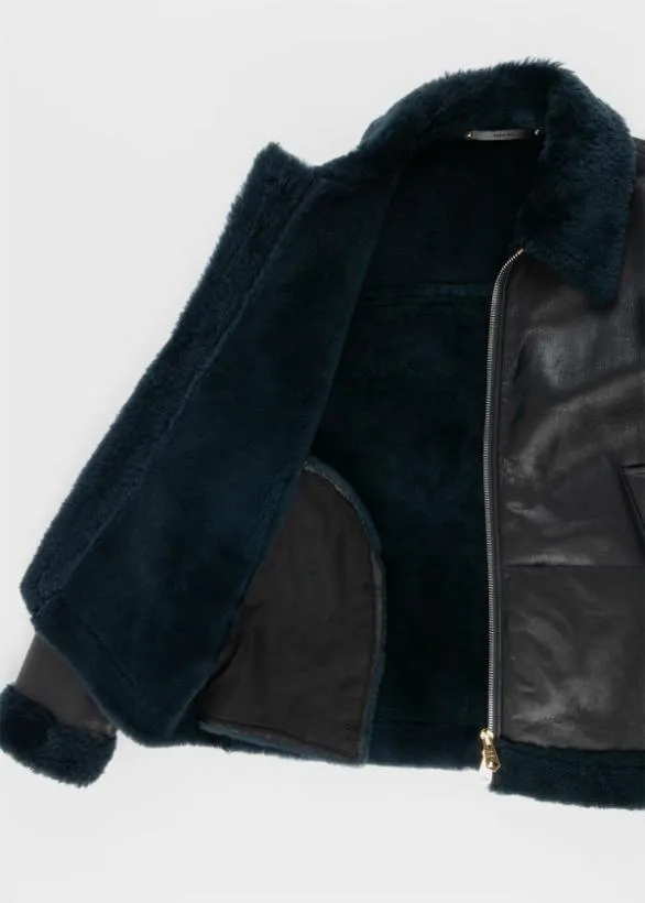 Paul Smith Coats and Jackets Shearling Leather Jacket Navy 8211 Mens