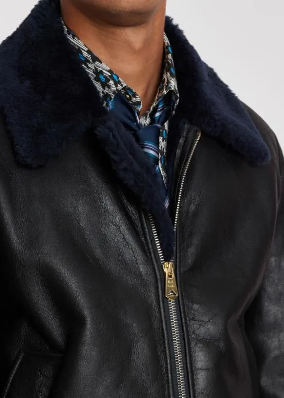 Paul Smith Coats and Jackets Shearling Leather Jacket Navy 8211 Mens