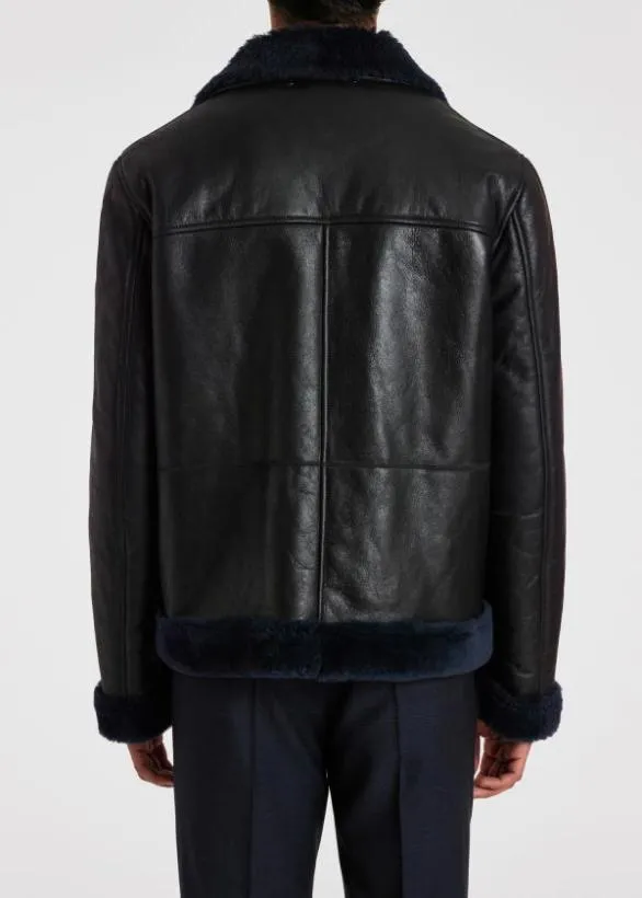 Paul Smith Coats and Jackets Shearling Leather Jacket Navy 8211 Mens