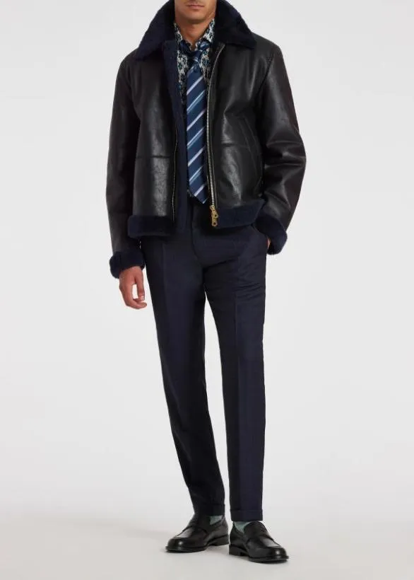 Paul Smith Coats and Jackets Shearling Leather Jacket Navy 8211 Mens