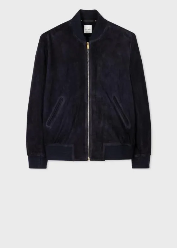 Paul Smith Coats and Jackets Suede Bomber Jacket Dark Navy 8211 Mens