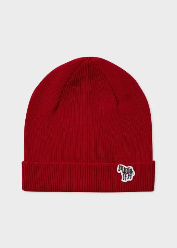 Paul Smith Hats and Gloves Wool Zebra Logo Beanie Hat Red 8211 Mens