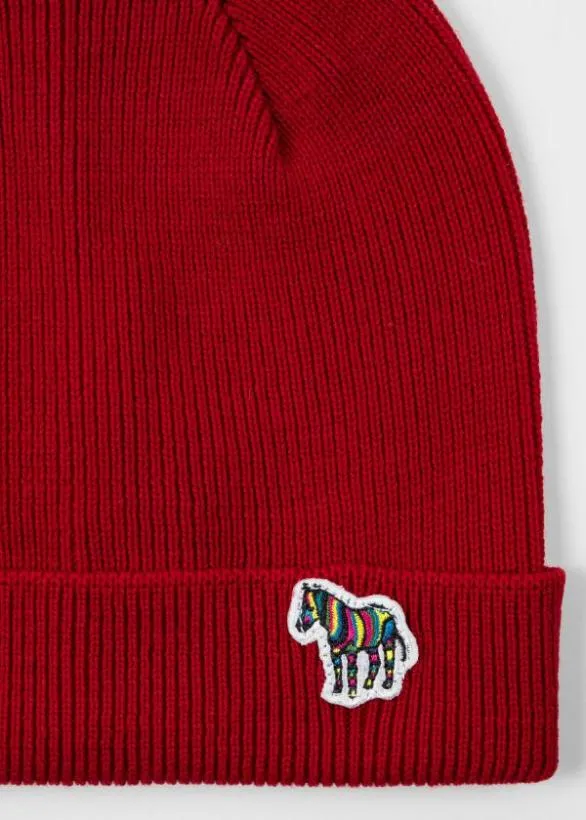 Paul Smith Hats and Gloves Wool Zebra Logo Beanie Hat Red 8211 Mens