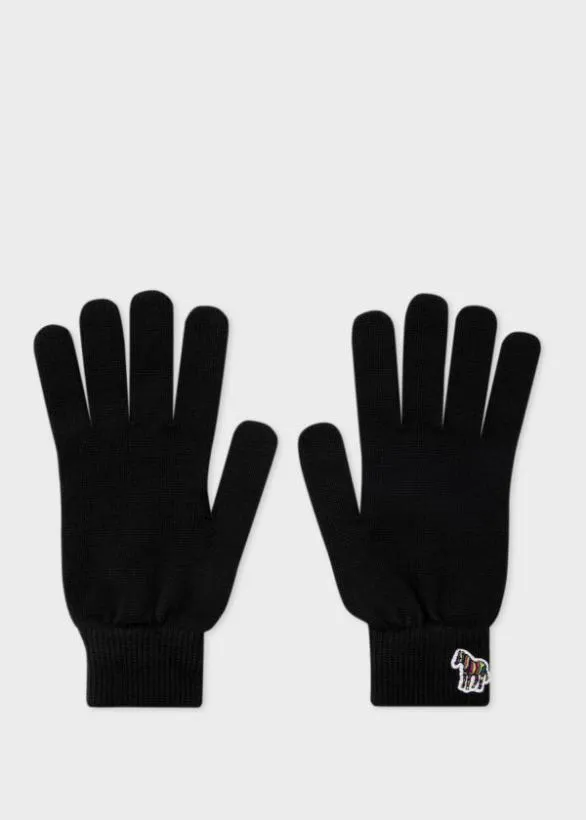 Paul Smith Hats and Gloves Zebra Logo Wool Gloves Black 8211 Mens
