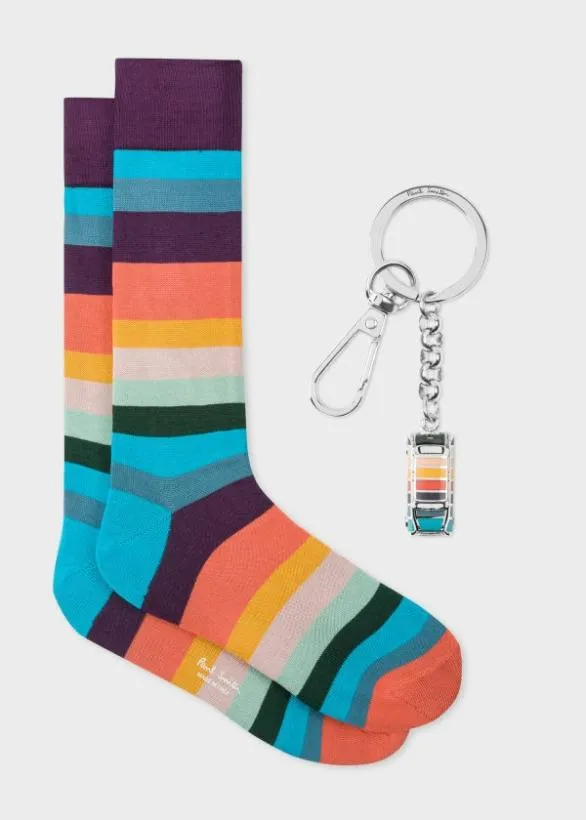 Paul Smith Jewellery and Keyrings 039Artist Stripe039 Socks and Keyring Gift Set Artist Stripe 8211 Mens