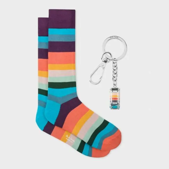 Paul Smith Jewellery and Keyrings 039Artist Stripe039 Socks and Keyring Gift Set Artist Stripe 8211 Mens