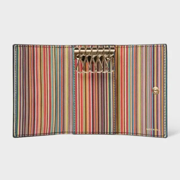 Paul Smith Monogrammed Gifts Leather 039Signature Stripe039 Interior Key Case Black 8211 Mens