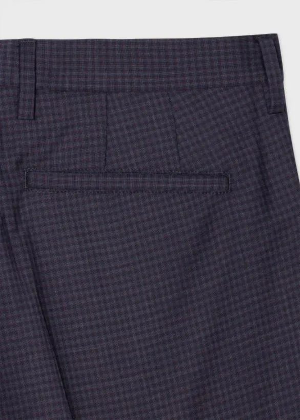 Paul Smith Pants SlimFit Wool Check Pants Navy 8211 Mens