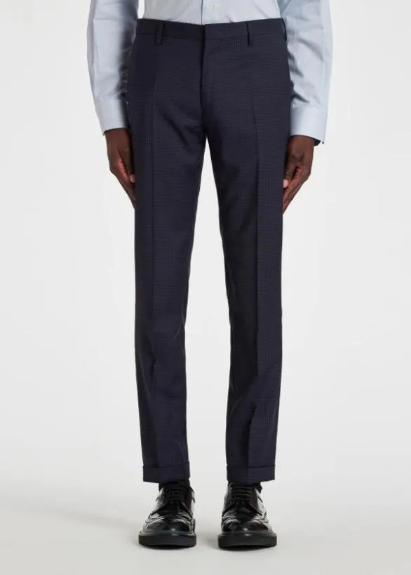 Paul Smith Pants SlimFit Wool Check Pants Navy 8211 Mens
