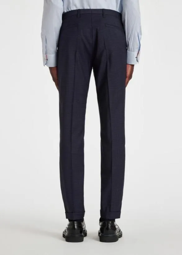 Paul Smith Pants SlimFit Wool Check Pants Navy 8211 Mens