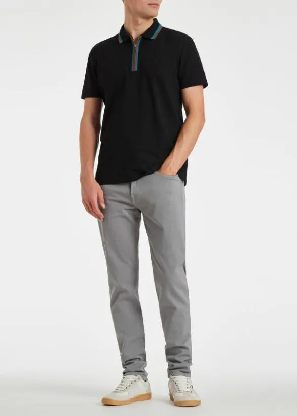 Paul Smith Polo Shirts Zip Neck StretchCotton Polo Shirt Black 8211 Mens