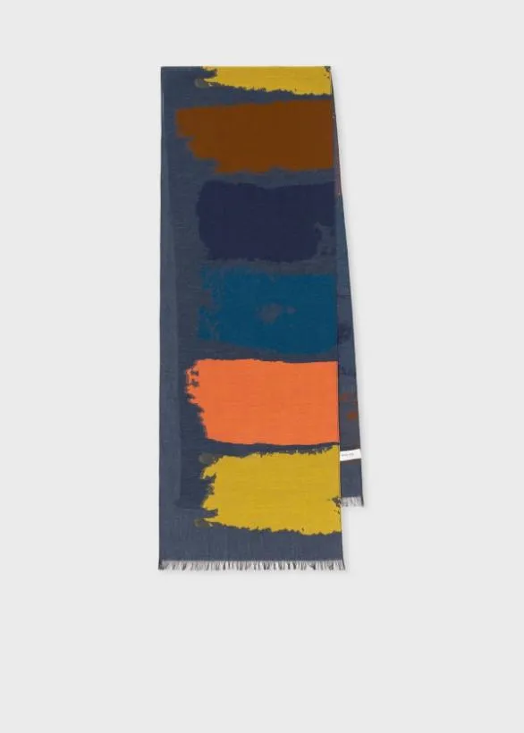 Paul Smith Scarves 039Painted Stripe039 CottonBlend Scarf Navy 8211 Mens