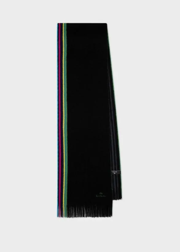 Paul Smith Scarves Merino Wool 039Sports Stripe039 Scarf Black 8211 Mens