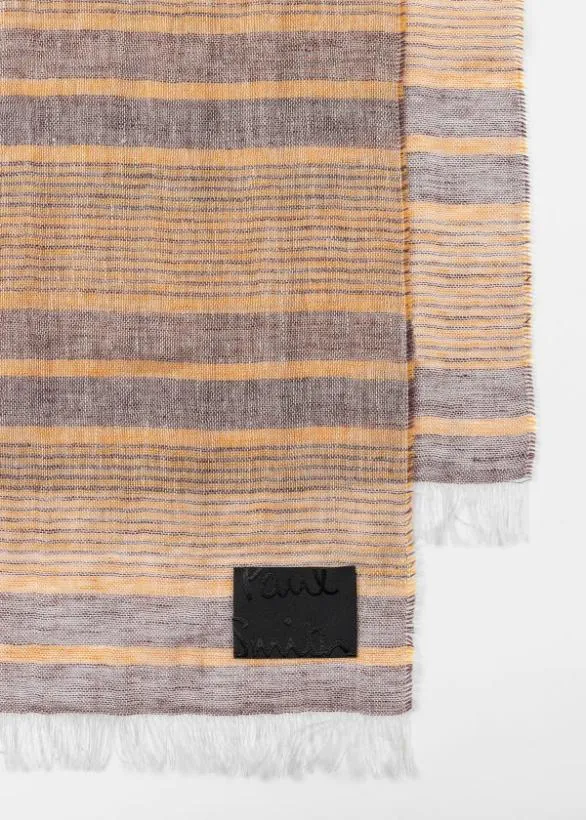 Paul Smith Scarves Orange Linen Stripe Scarf Orange 8211 Mens