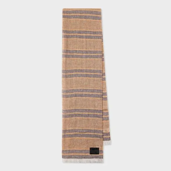 Paul Smith Scarves Orange Linen Stripe Scarf Orange 8211 Mens