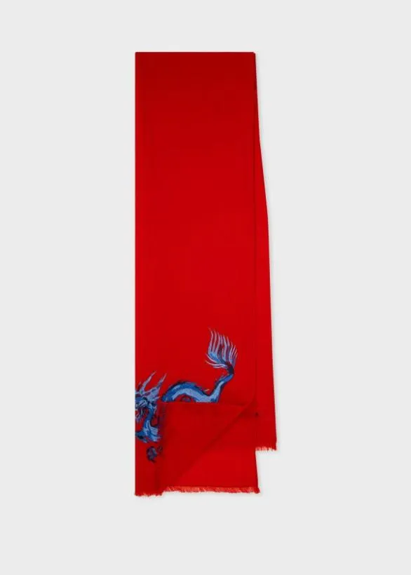 Paul Smith Scarves Wool 039Year Of The Dragon039 Scarf Red 8211 Mens
