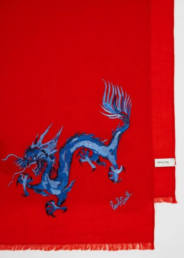Paul Smith Scarves Wool 039Year Of The Dragon039 Scarf Red 8211 Mens