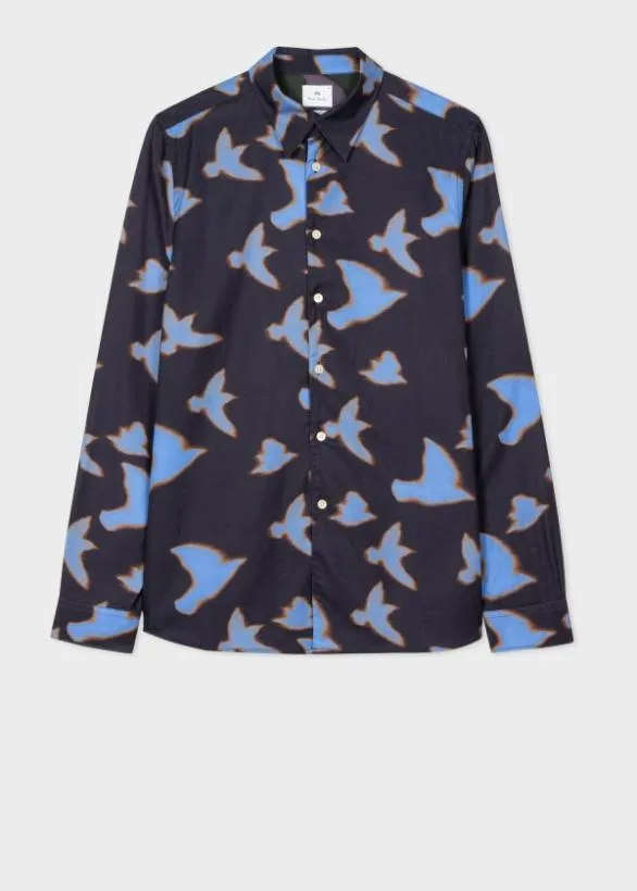 Paul Smith Shirts 039Shadow Birds039 LyocellCotton Shirt Blue 8211 Mens