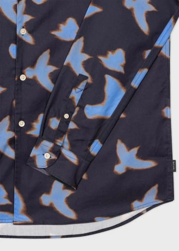 Paul Smith Shirts 039Shadow Birds039 LyocellCotton Shirt Blue 8211 Mens