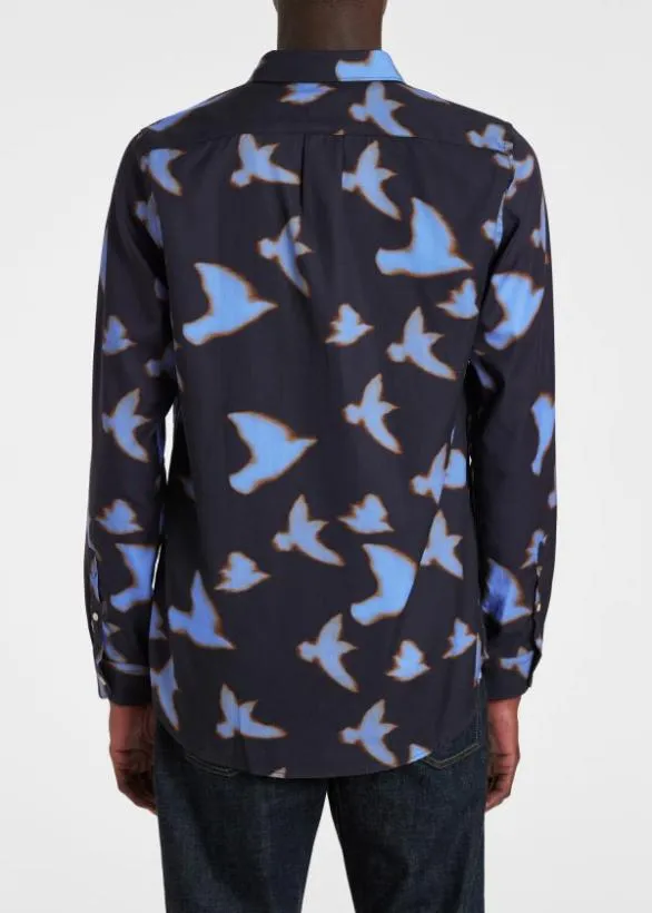 Paul Smith Shirts 039Shadow Birds039 LyocellCotton Shirt Blue 8211 Mens
