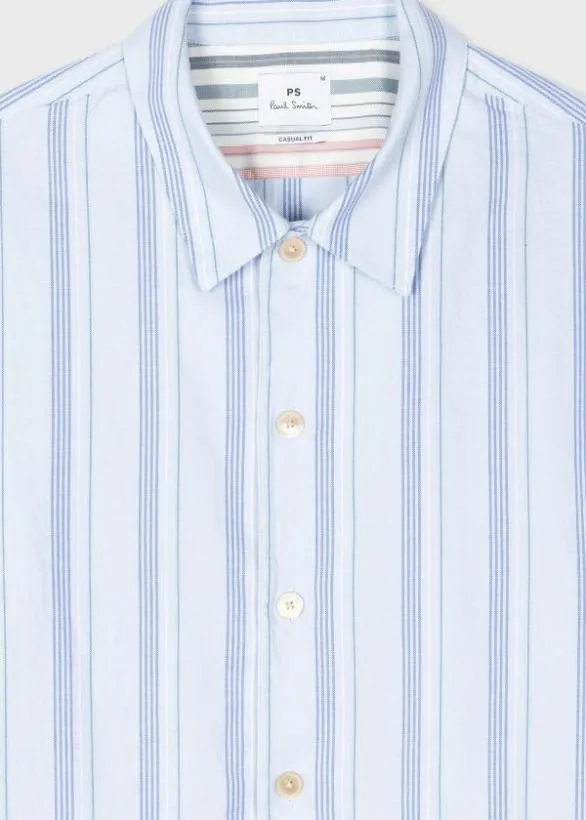 Paul Smith Shirts Stripe Organic Cotton ShortSleeve Shirt Light Blue 8211 Mens