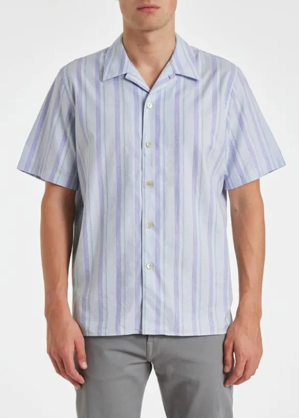 Paul Smith Shirts Stripe Organic Cotton ShortSleeve Shirt Light Blue 8211 Mens