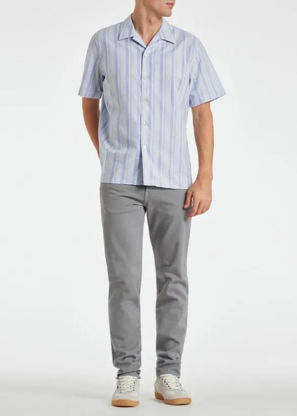 Paul Smith Shirts Stripe Organic Cotton ShortSleeve Shirt Light Blue 8211 Mens